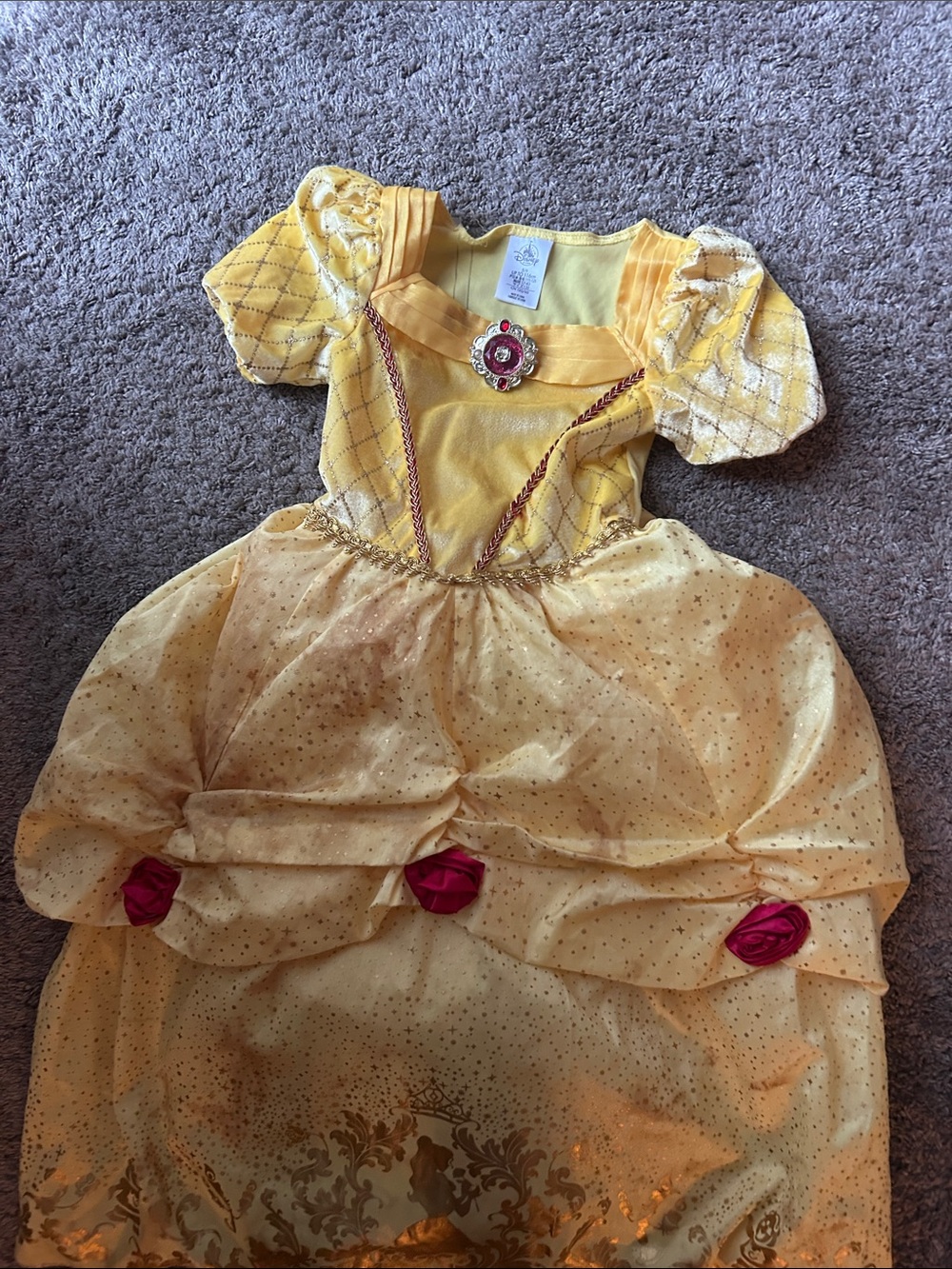 Disney Yellow Sparkle Princess Dress with Pink Rose Accents